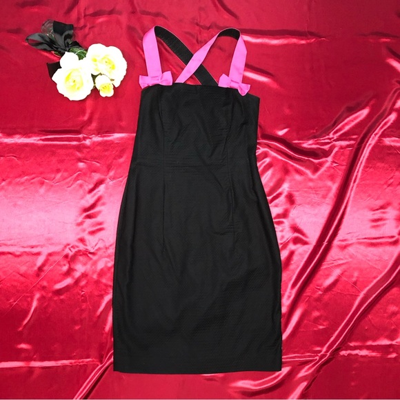 INC International Concepts Black & Pink Bow Tie Criss Cross Strap Sheath Dress - Picture 4 of 9
